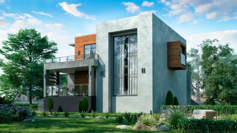 Задний фасад منزل من طابقين مع كراج لسيارتين 186,50 م². مشروع БЭНПАН-274.