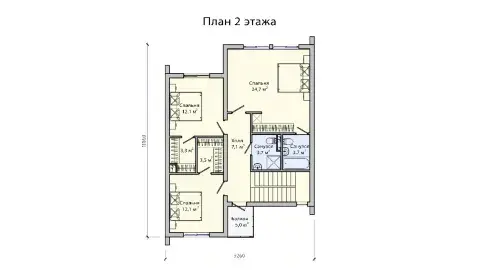 План второго طوابق двухэтажного дома в стиле Барнхаус
